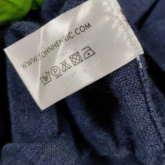 John Henric Merino Wool Sweater Mens *Medium Blue Collard Long Sleeve Polo - Picture 4 of 7